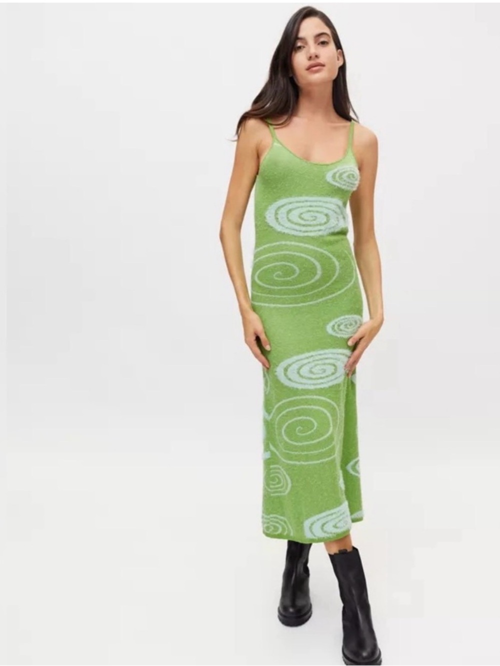 House of Sunny Hockney Knit Green Spiral Slip Dress